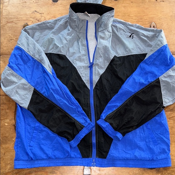 Mens Puma Blue and Black Windbreaker Jacket with removable hoodie Size X-Large - Picture 1 of 5